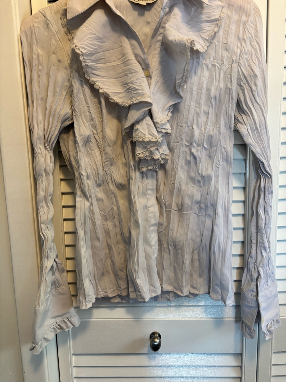 Women’s Ruffle Front Button-Up Blouse - Picture 2 of 3